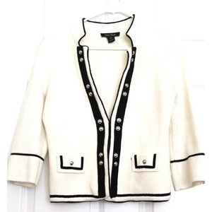 White House Black Market Cardigan Studded Black and White Sz M Preppy